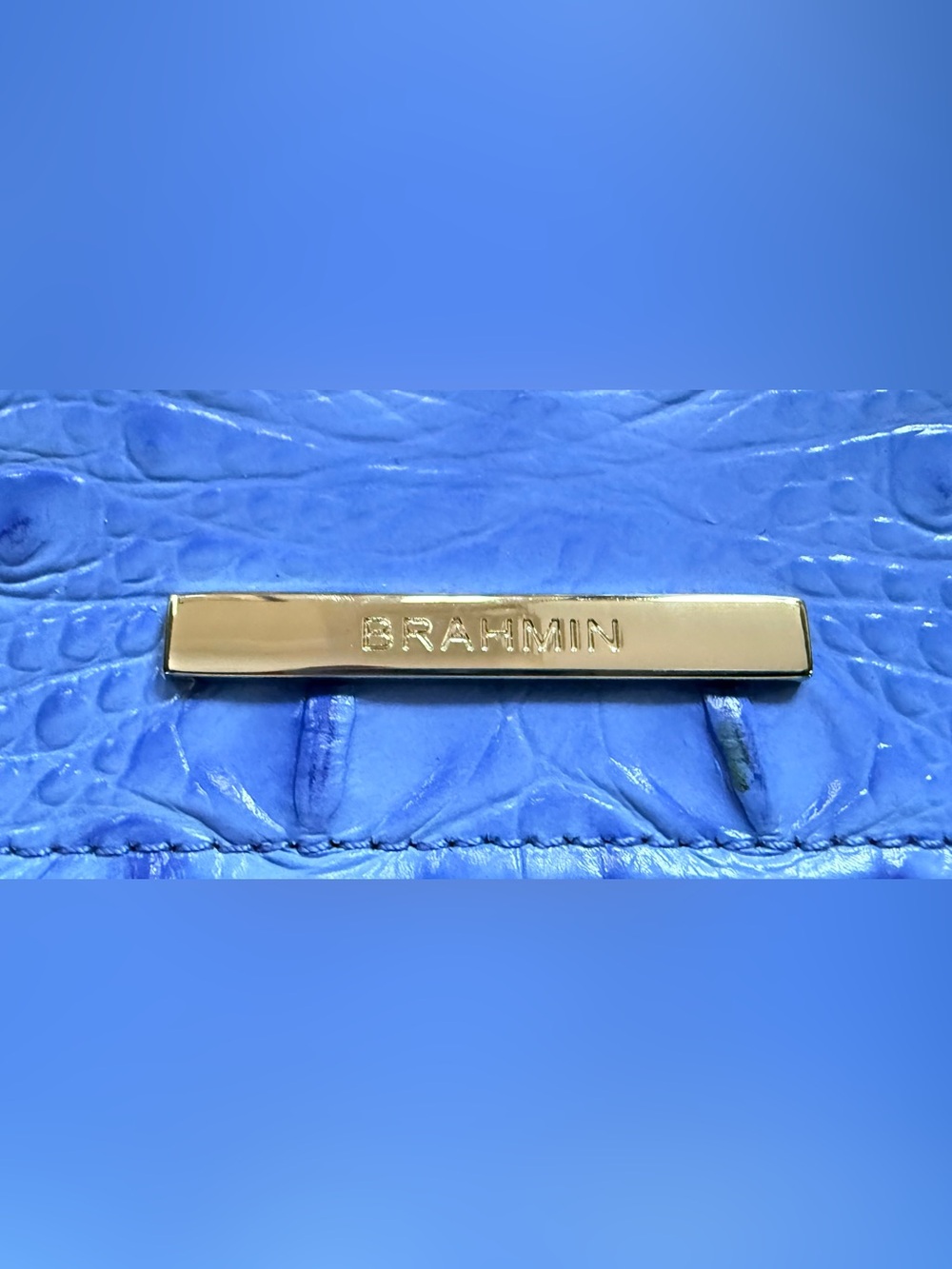 Brahmin Bright Blue Croc-Embossed Leather Crossbody with Tassel - Picture 3 of 5